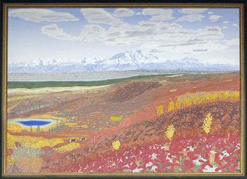 a painting of Denali during the fall