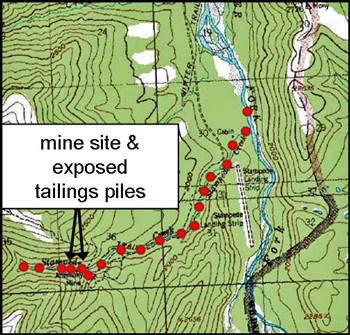 Map showing research areas on Stampede Creek