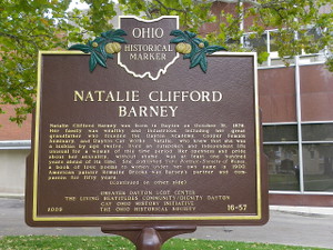 A brown Ohio Historical Marker for Natalie Clifford Barney