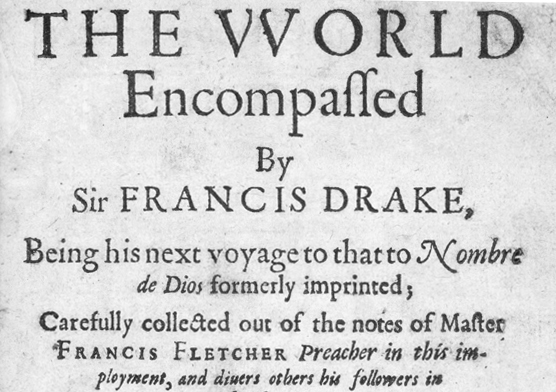 Portion of title page of "The World Encompassed by Sir Francis Drake", London 1628