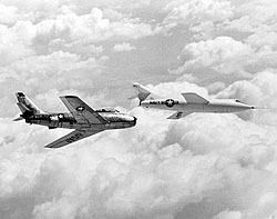 Douglas D-558-2 and the North American F-86 Sabre chase aircraft in flight