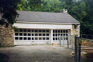 The stone building rebuilt as a garage.