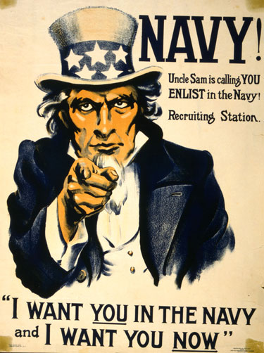 US Navy recruiting poster with Uncle Sam pointing finger to YOU