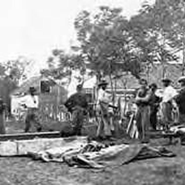 Photo showing burial detail at work following the Siege of Vicksburg