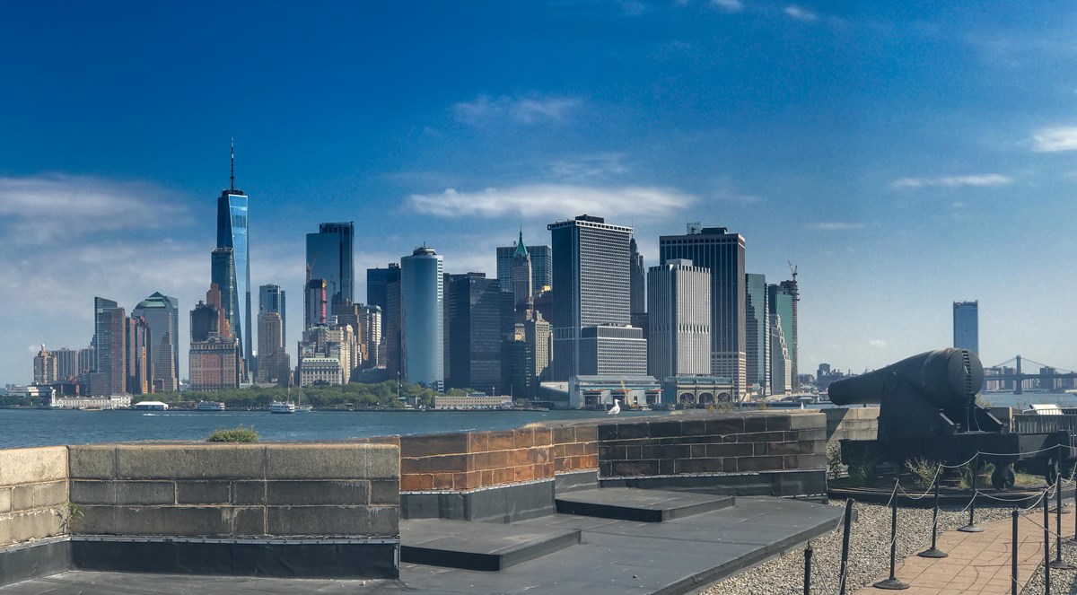 Canon and Manhattan Skyline from top of castle 