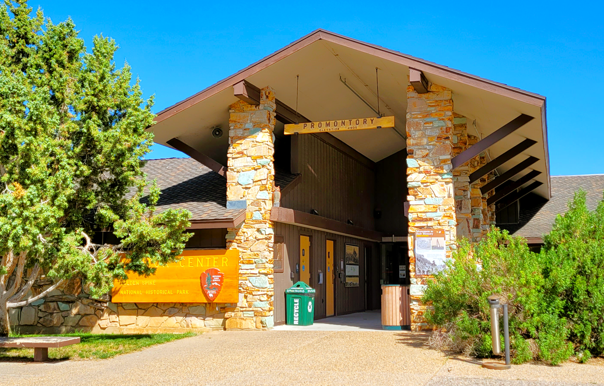 The Golden Spike National Historical Park's Visitor Center colorful stone entrance  