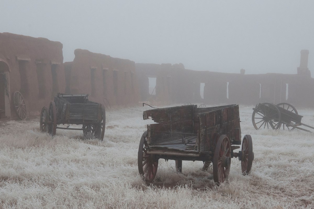 Wagons encrusted in frost 