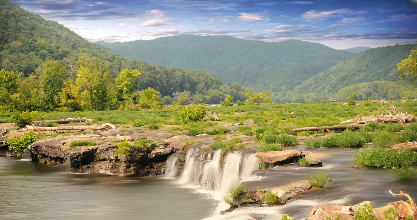 waterfall spanning the river