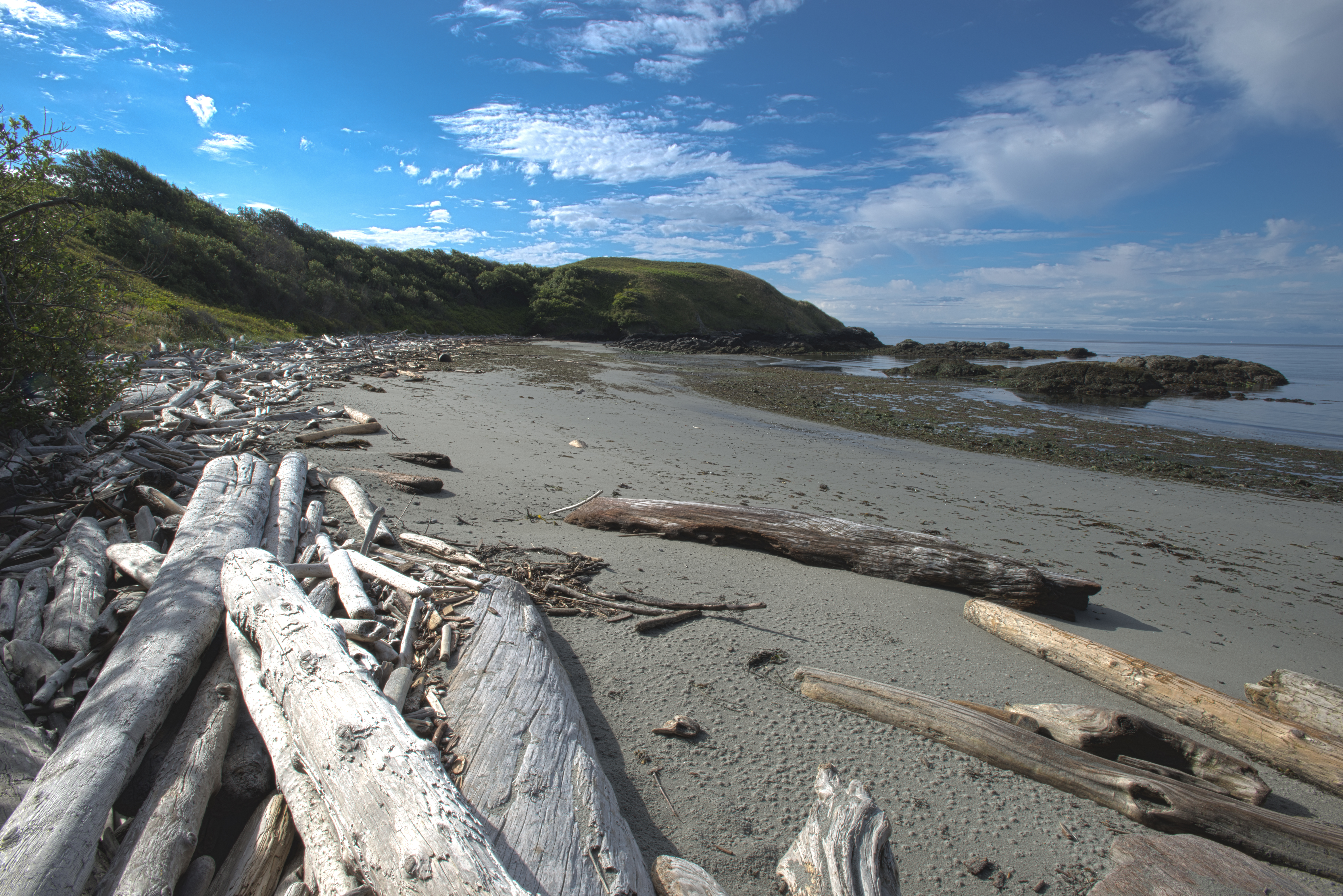 a sandy beach and blue sky