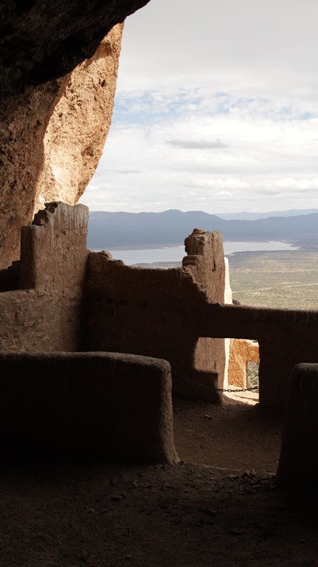 The view looking out from the cliff dwelling over Roosevelt Lake.