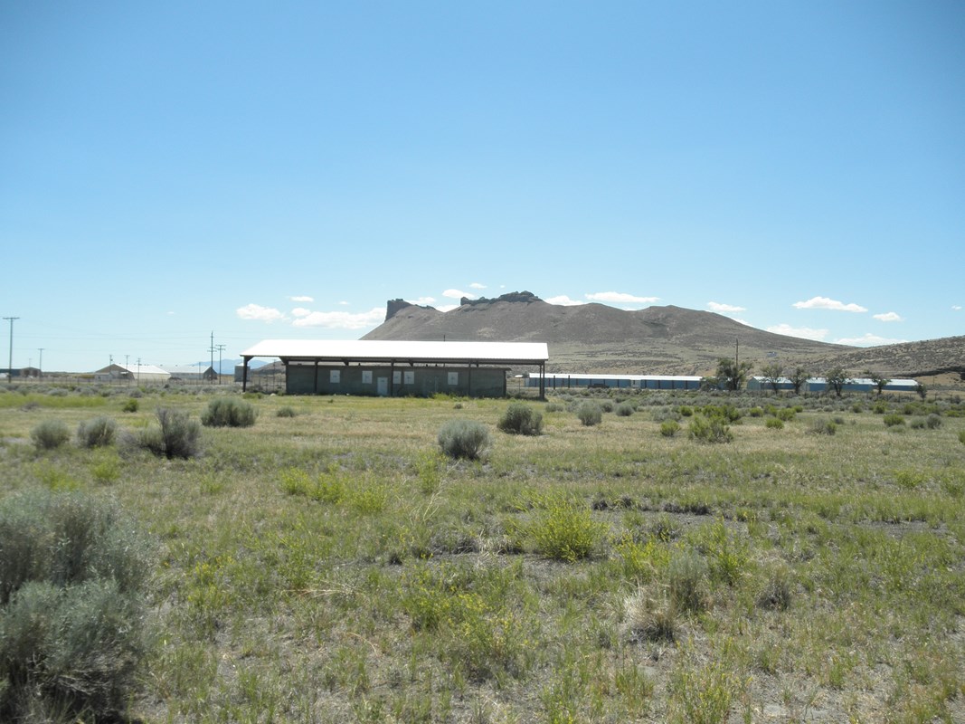 Tule Lake Segregation Center Jail with Castle Rock in the background 