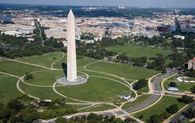 Aerial View of the Washington Monument and sites north