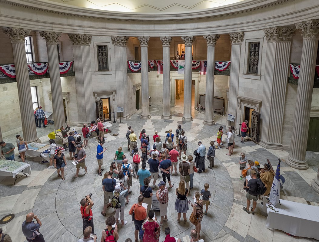 &ldquo;Large crowd inside the rotunda of Federal Hall National Memorial&rdquo;  