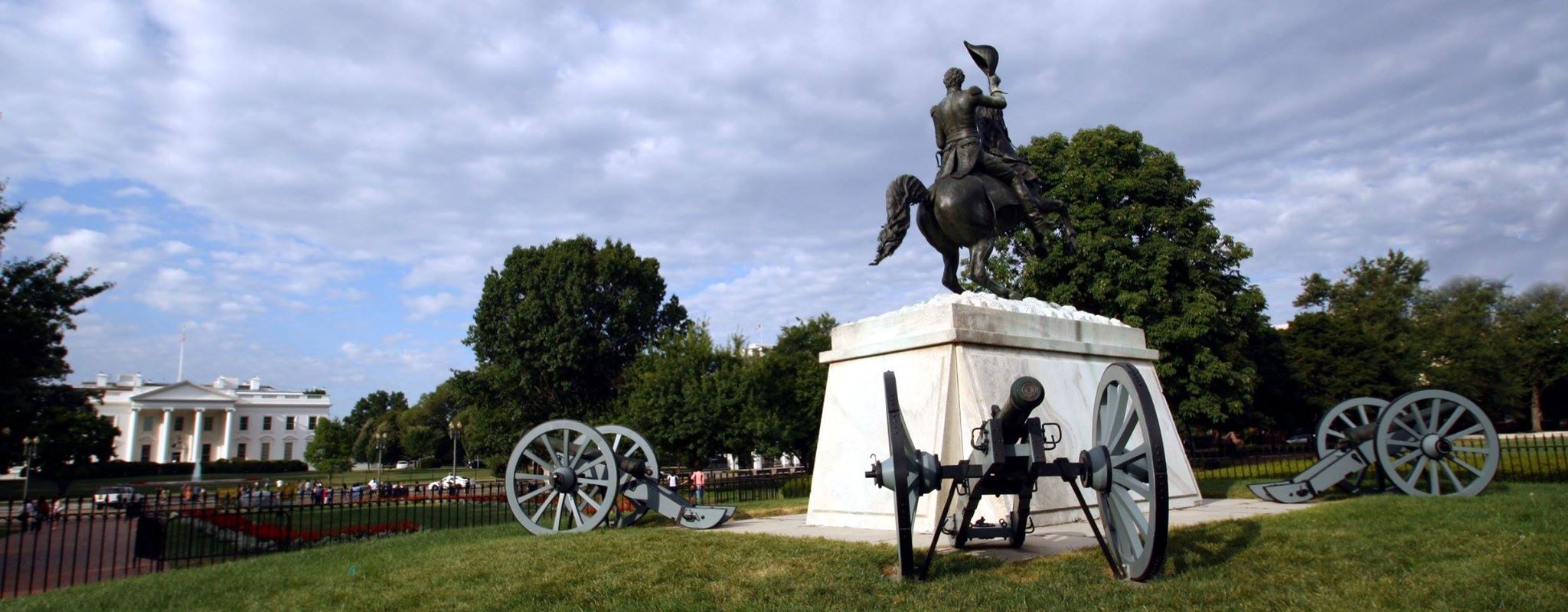 Andrew Jackson Statue and view of North Side of the White House