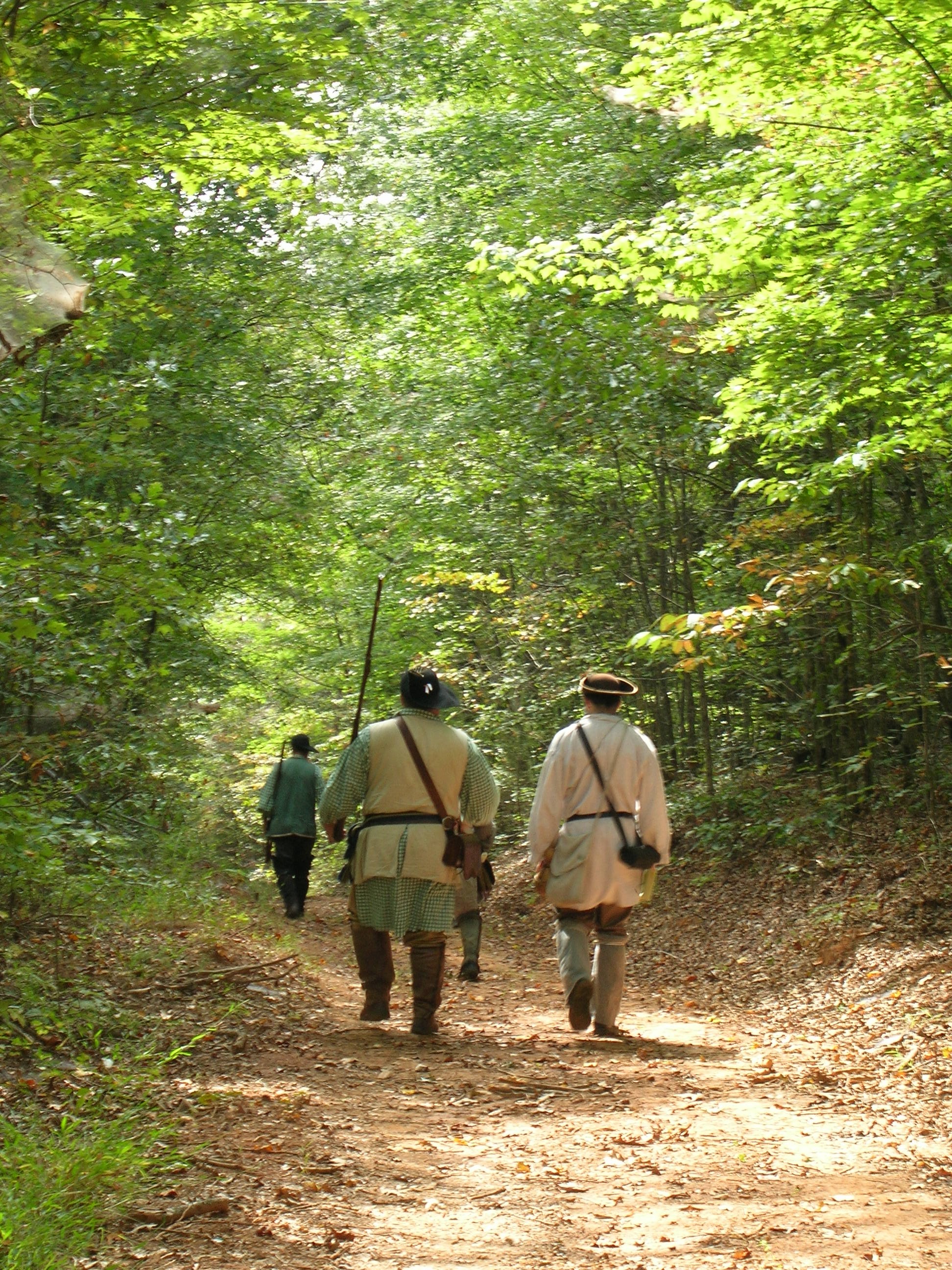 Reenactors march along the historic trail at Alexander's Ford in North Carolina.