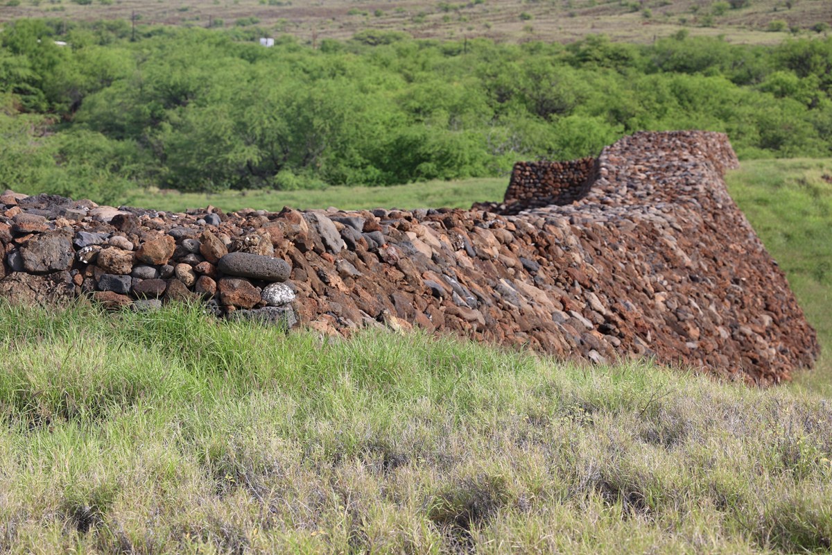 Back side of a historic stone heiau
