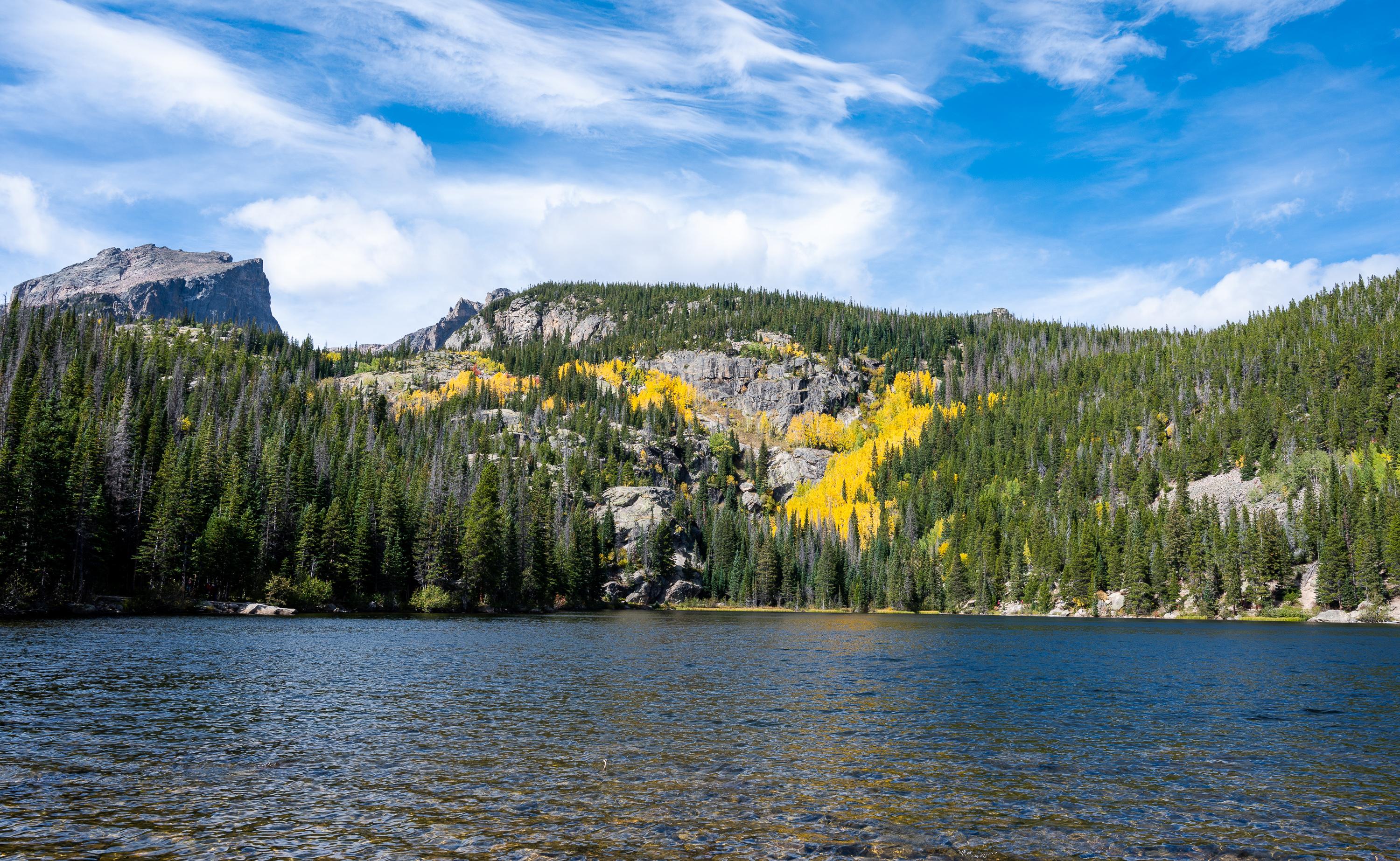 View of Bear Lake with some aspen trees that have yellow leaves