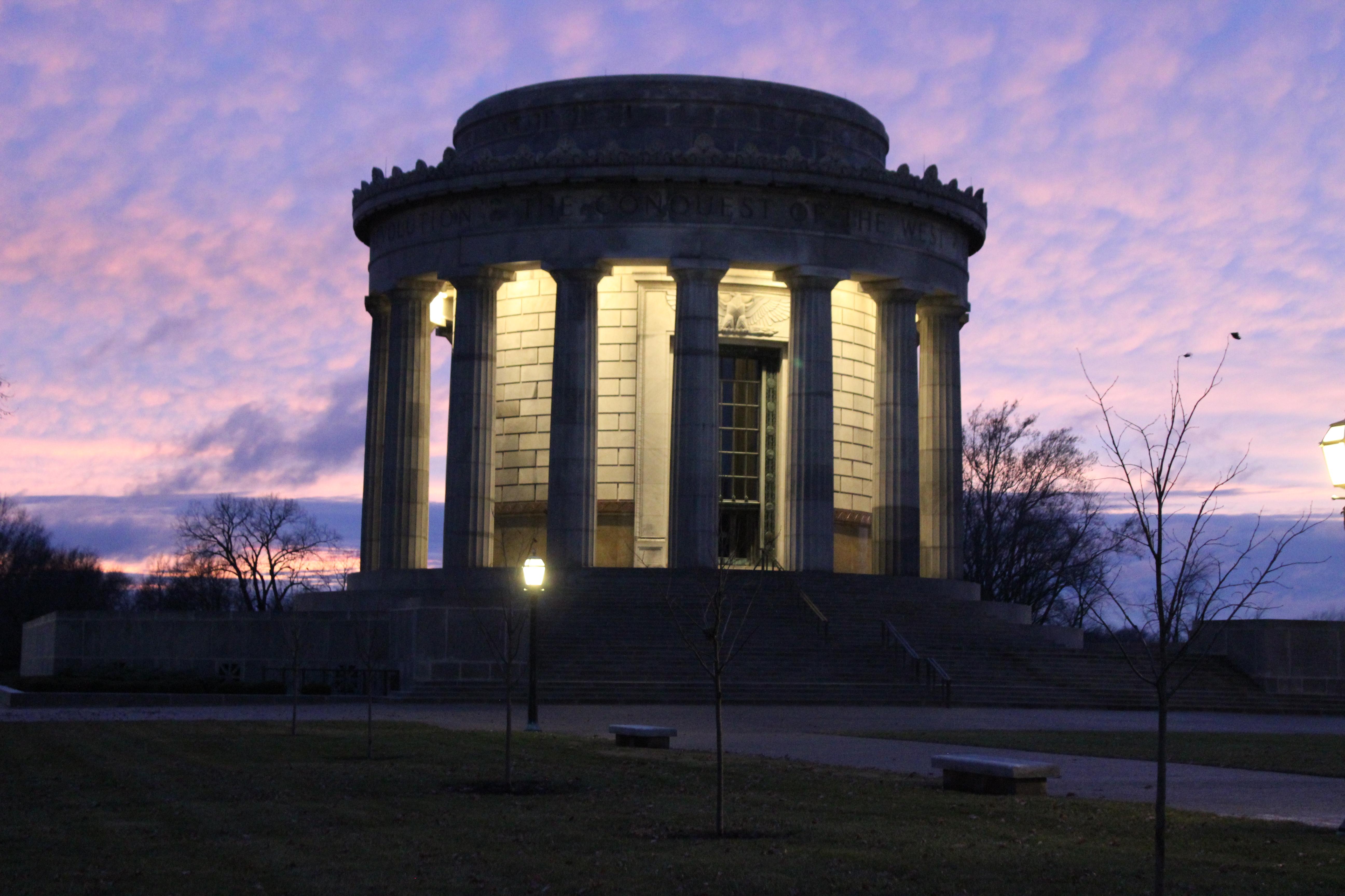 cloudy purple sky with memorial