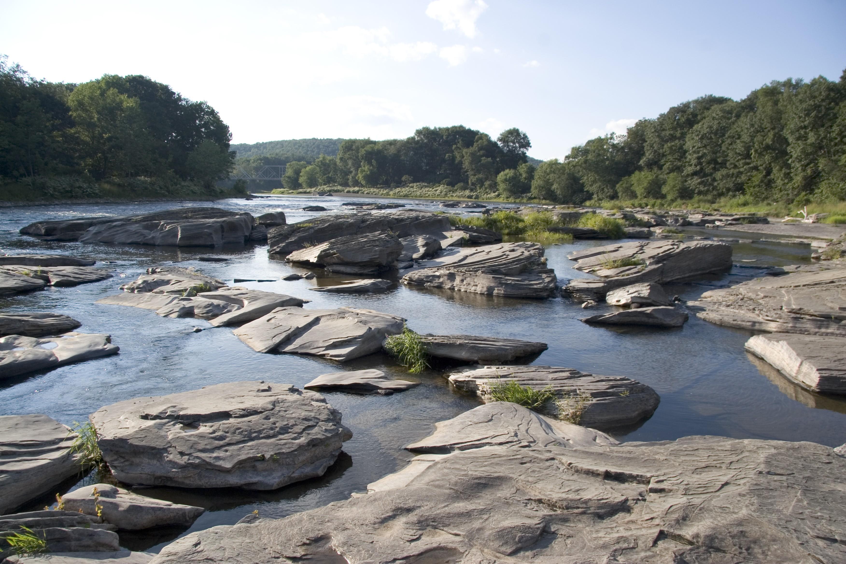 a rocky shore of the Delaware River