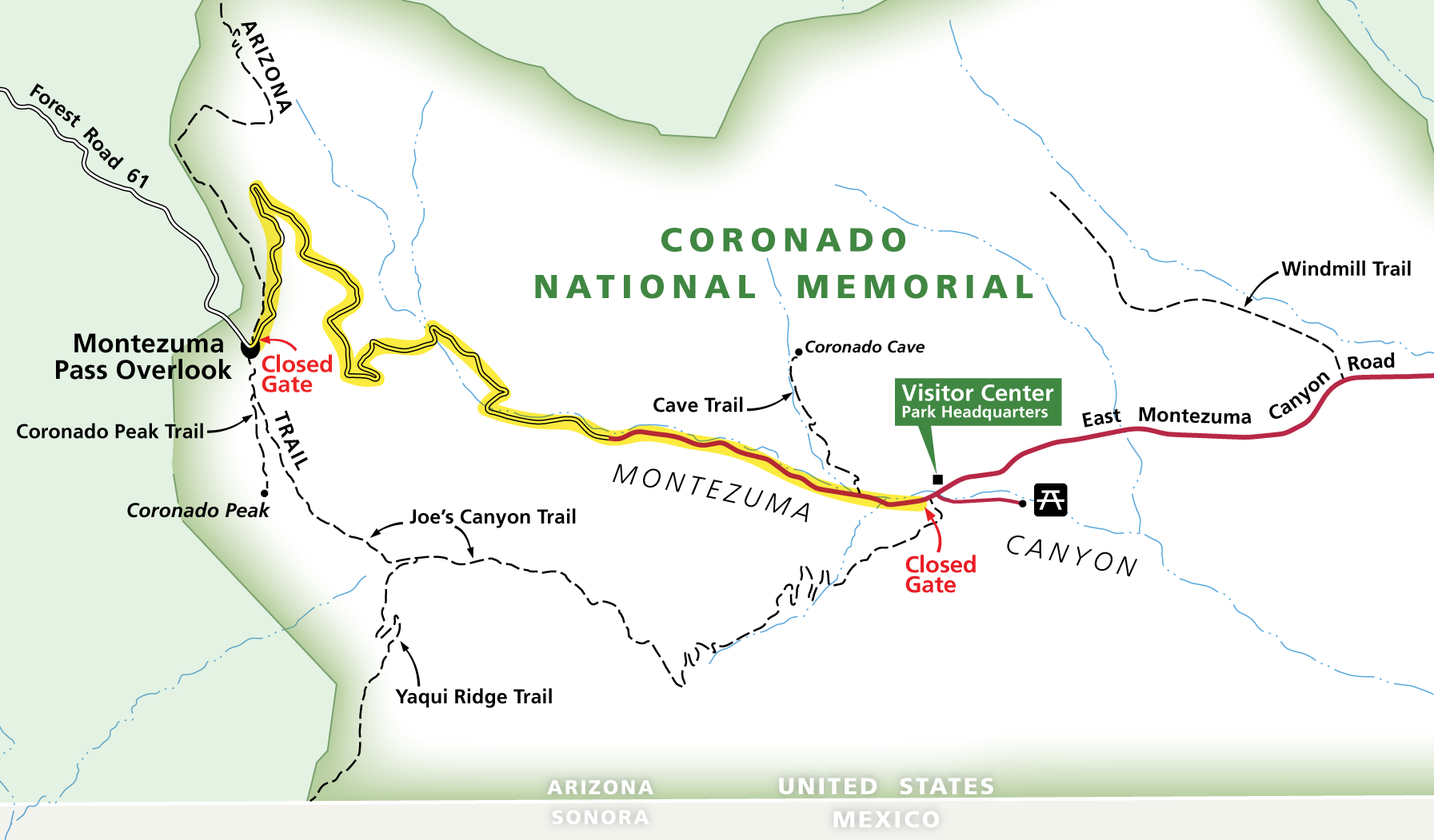 Park map with closed section highlighted