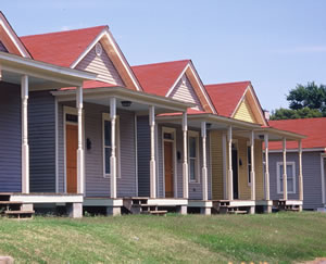 These historic shotgun houses in Memphis,Tennessee, have been rehabilitated for rental housing. Photo: NPS files
