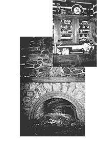 This is an image of the original 9-foot fireplace that dominated the living room space with an inset image of West's built-in cabinetry. 1939. Photos: Courtesy, Fletcher Farr Ayotte (FFA).