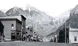 This is an image of downtown Telluride, Colorado, Main Street, ca. 1900. Photo: Joseph E. Byers. Courtesy, Telluride Historical Museum. All rights reserved.