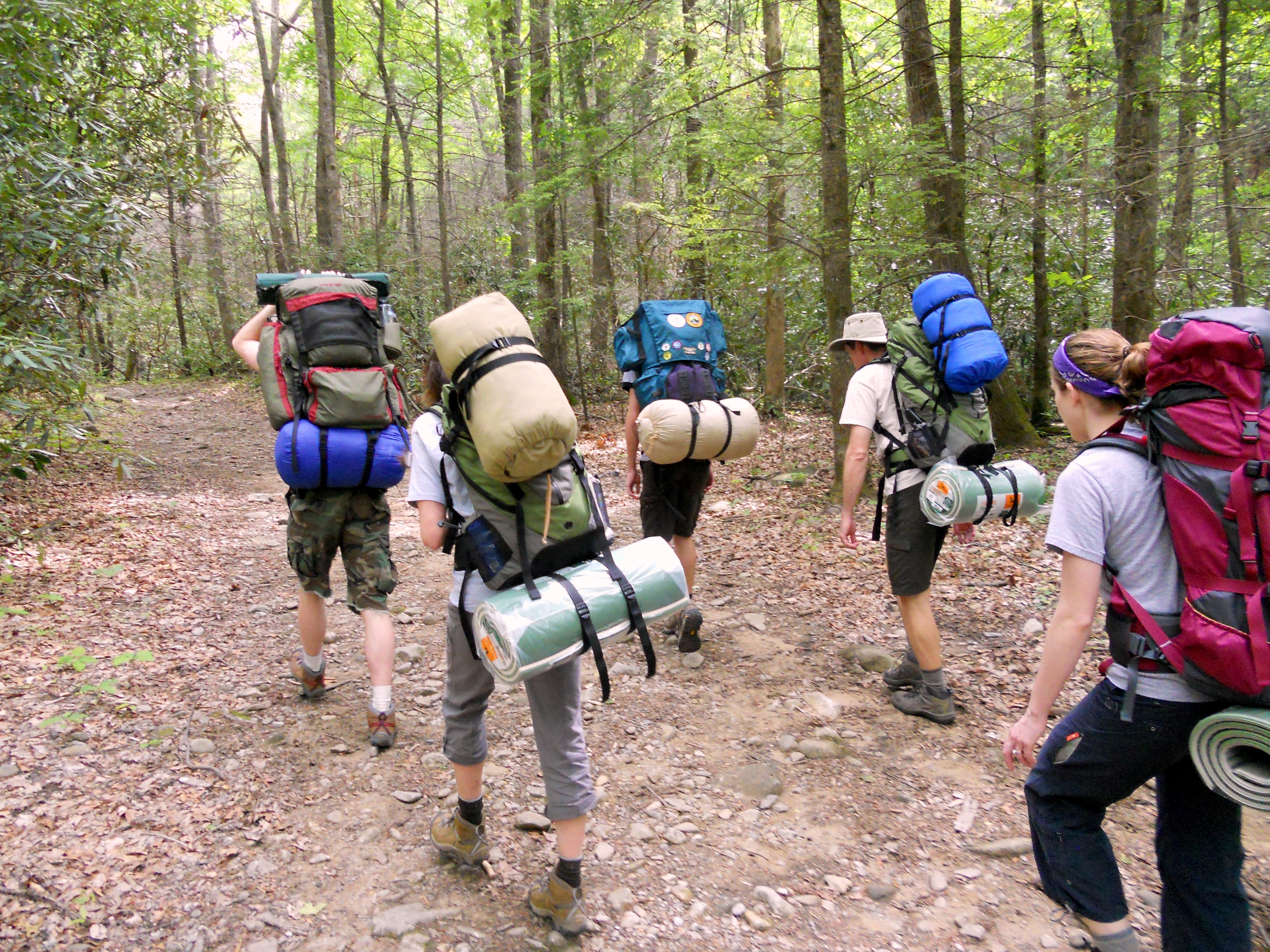 A group of backpackers on a trail at Cumberland Gap.