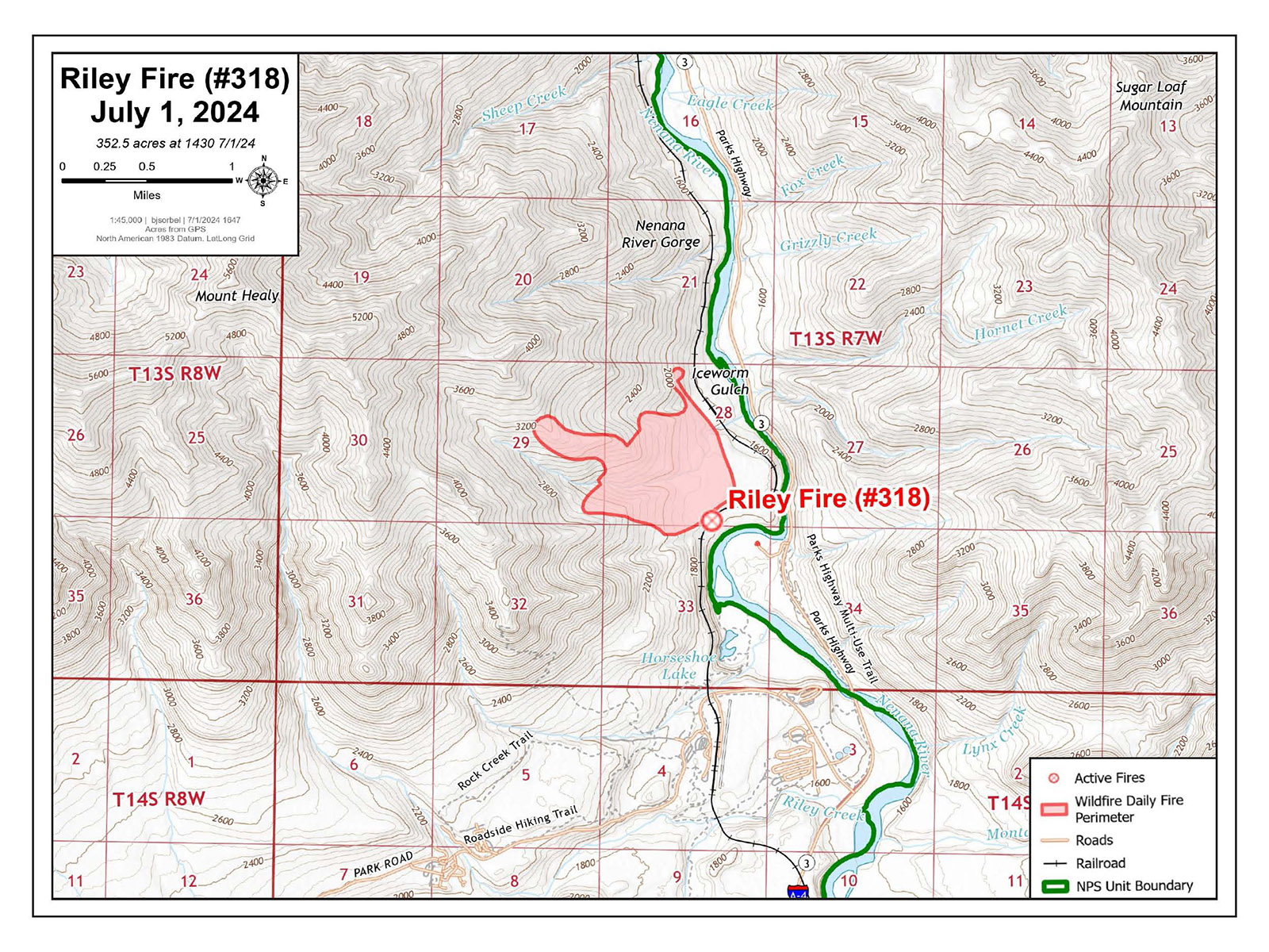 The perimeter map of the Riley Fire.
