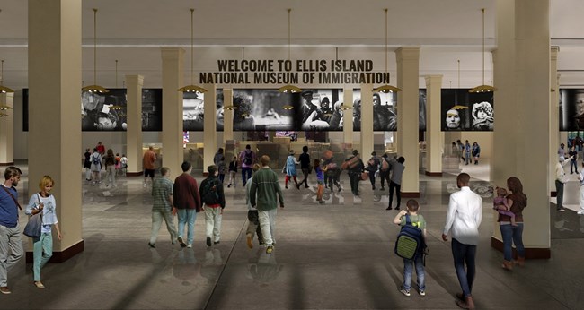 Architectural rendering of the redesigned exhibit in the Baggage Room on the museum's first floor.
