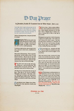 A printed document entitled "D-Day Prayer by Franklin D. Roosevelt from the White House - June 6, 1944."