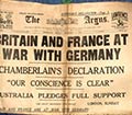 Newspaper with the headline, 'Britain and France at War with Germany.'