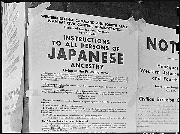 Posted notice regarding the establishment of Japanese internment camps.