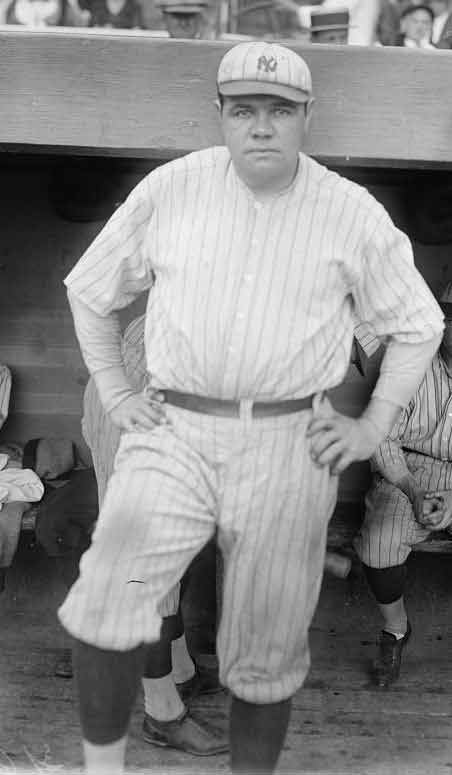 Babe Ruth in a New York Yankees uniform.