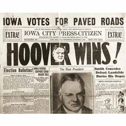 Newspaper reading: Hoover Wins.