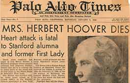 Newspaper reading Mrs. Herbert Hoover Dies.