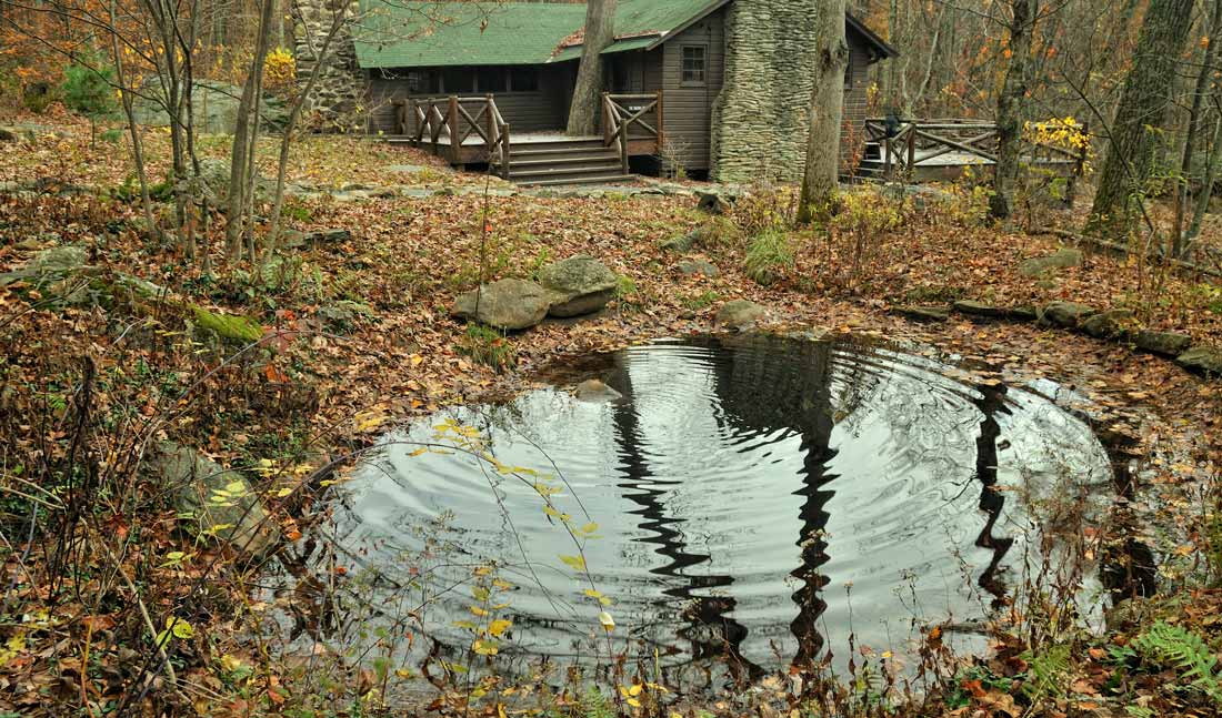 A modern day view of the small Trout Pond.