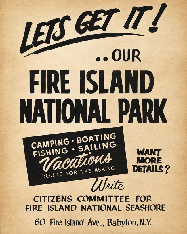 A poster that reads "Let's Get it! Our Fire Island National Park"