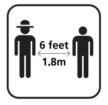 Graphic of a ranger standing 6 feet away from visitor.