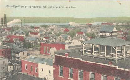 aerial view of Fort Smith showing Arkansas River in distance