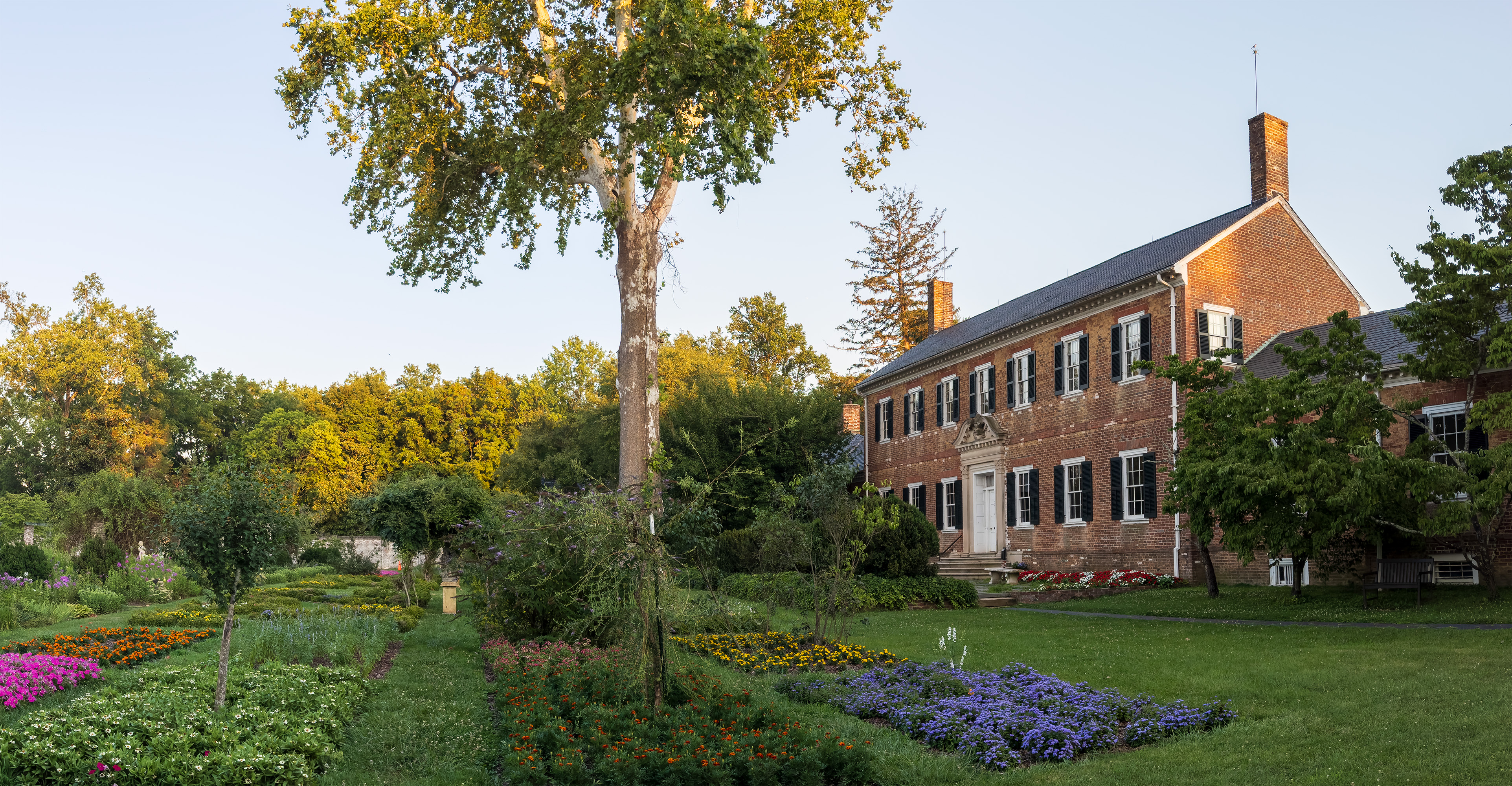 Chatham with blooming gardens in the evening.