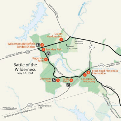 Wilderness Battlefield driving tour map