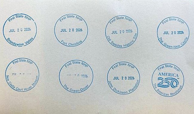 Collection of the different stamps available at First State NHP.
