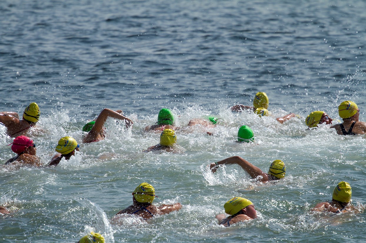 Swimmers competing in the all women lifeguard tournament at Gateway's Sandy Hook unit.