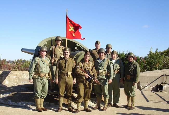 Re enactors pose at Battery Gunnison