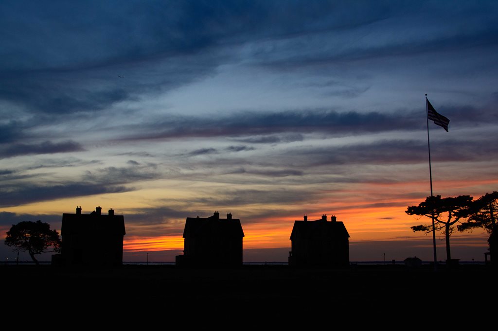 Fort Hancock Officers Row at sunset.