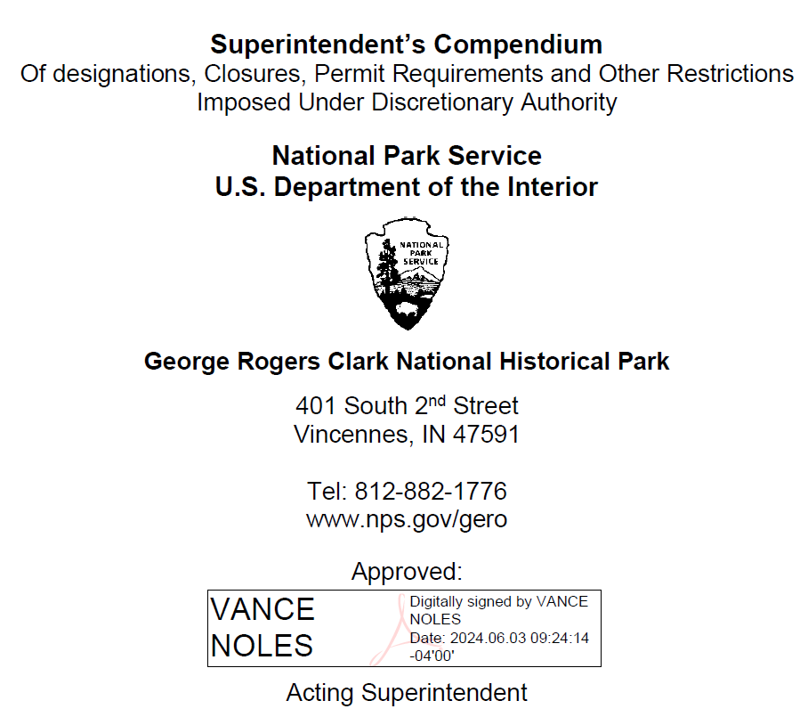 Approved: Digitally signed by Vance Noles, Date: 2024.06.03 09:24:14 -04'00' Acting Superintendent