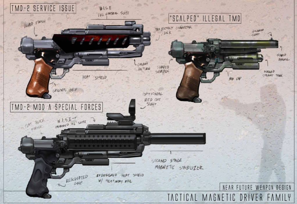 picture of three guns by park Artist in Residence Itamar Reiner "Tactical Magnetic Driver Family”