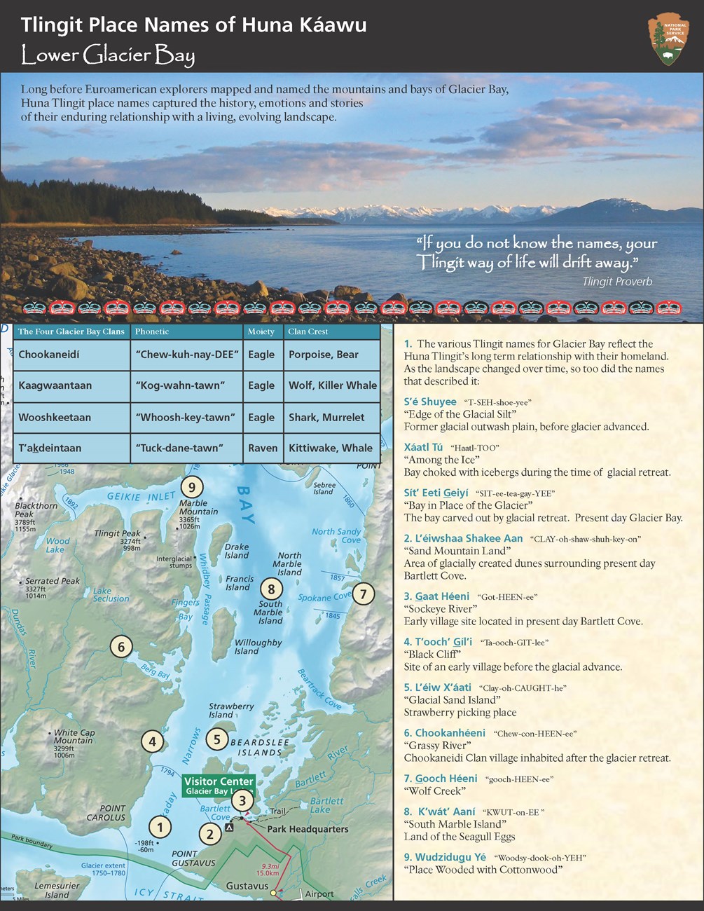 Tlingit Place names of Glacier Bay, page 1. Download pdf on this page for accessible version.