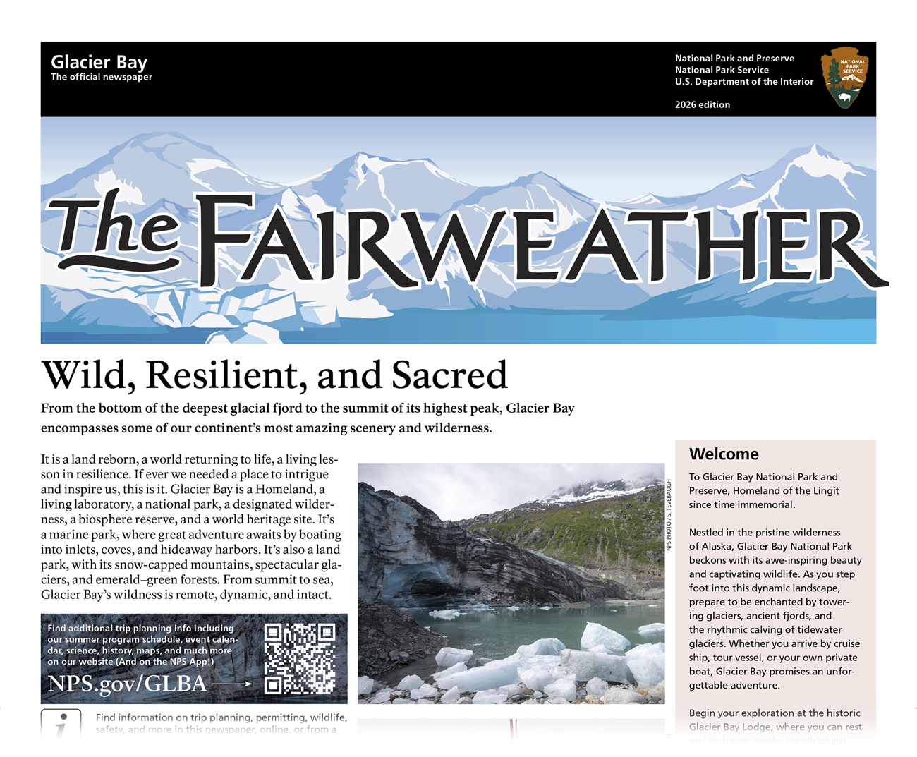 A cropped screenshot of the front page of the Fairweather Visitor Guide to Glacier Bay. Clicking the image will lead to a PDF download.